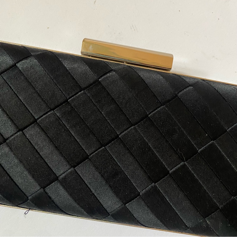 Glint Black Satin Clutch with Gold Accent